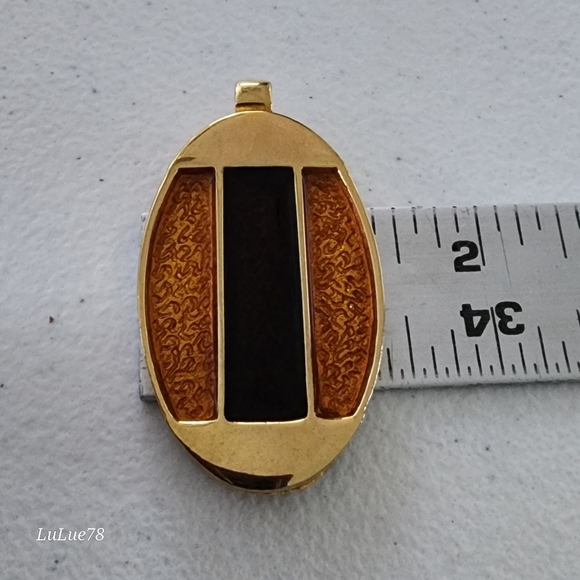 Goldtone and Brown Oval Pendant - Picture 7 of 9